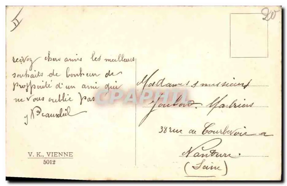 Frau in einem Hufeisen — Eberesche und Efeu — Verlag V.K. VIENNE n°5012 - Rückseite