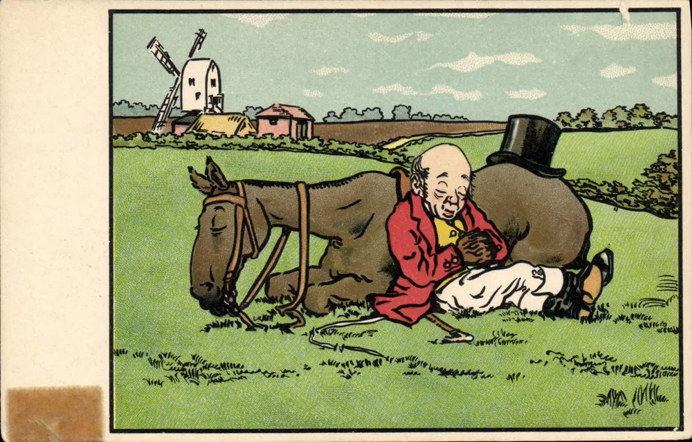 Un vieil homme et son cheval — reposant dans un champ avec un moulin à vent en arrière-plan — éditeur M. M. Vienne, n°204 - Vorderseite