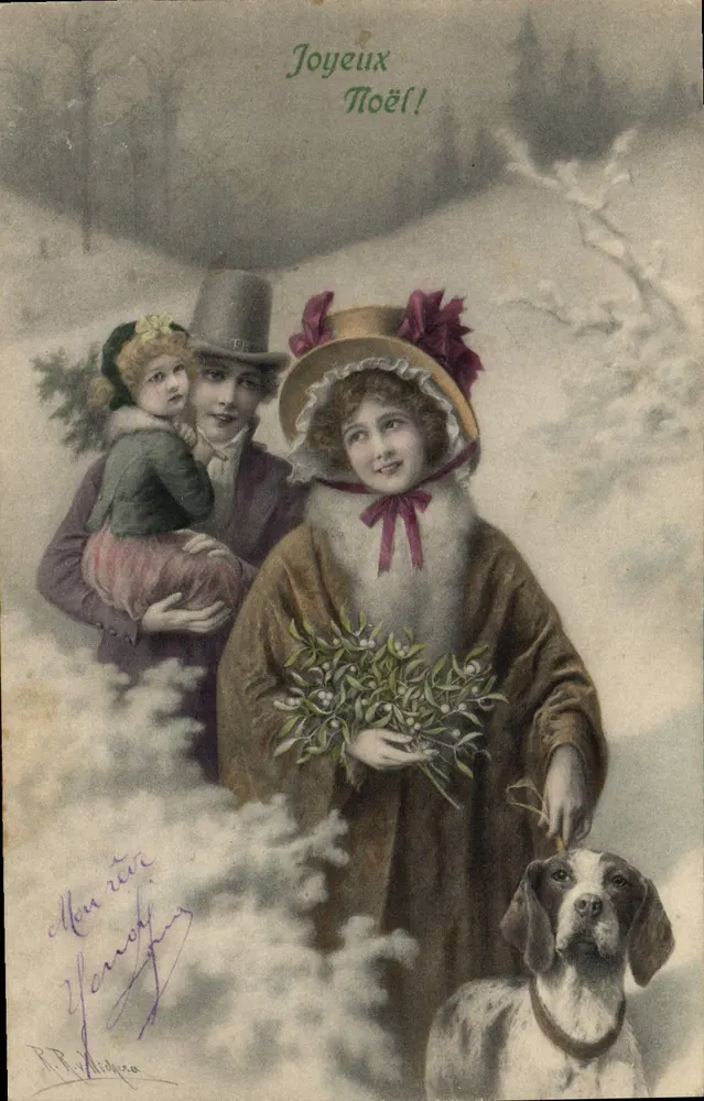 Schneefamilie — Weihnachten — M.M. Vienne, n°598 - Vorderseite