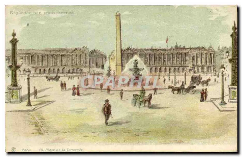 Paris — Place de la Concorde — Ansicht der Fontaine de la Concorde und des Obelisken - Vorderseite