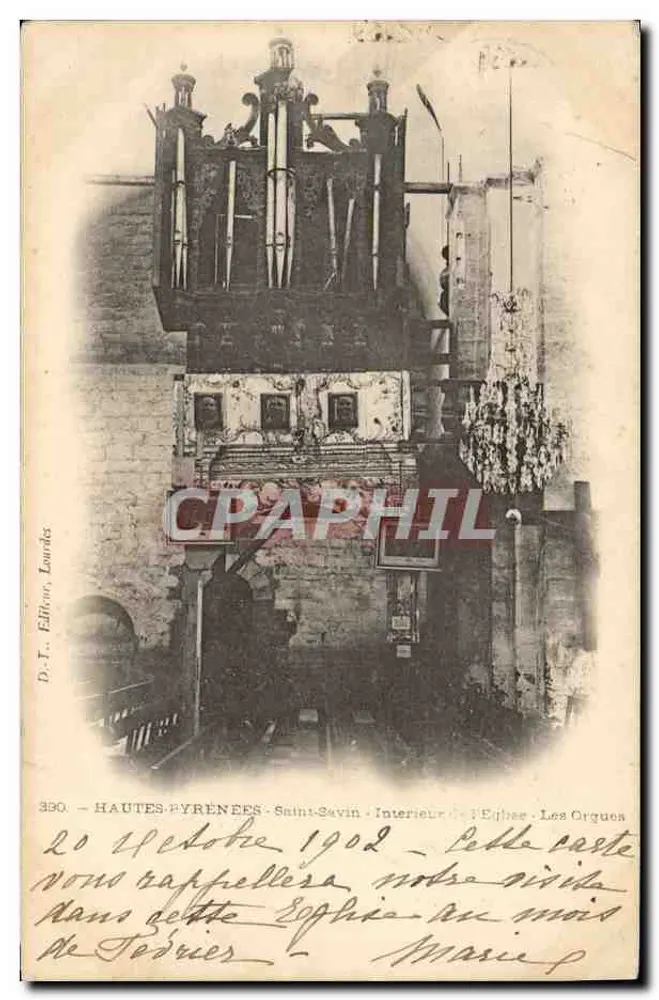 Saint-Savin - Interior da Igreja - Os Órgãos — D. L. Editora, Lourdes - Frente