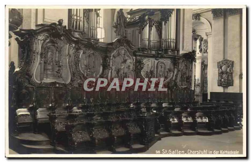 St. Gallen — Chorstuhl in der Kathedrale — R. Grom, Post. St. Gallen O. - Vorderseite