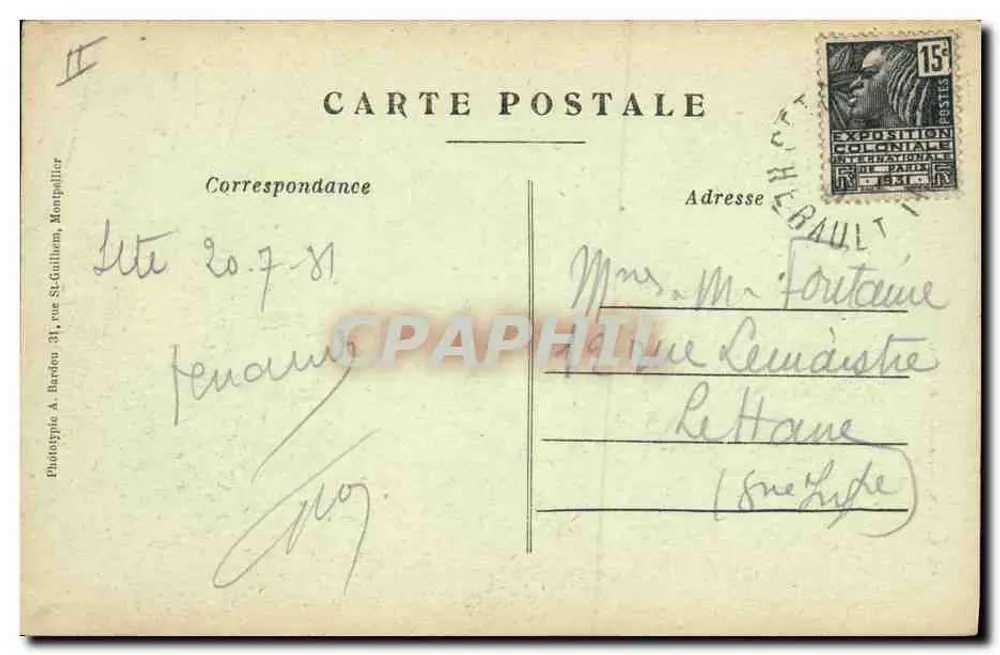 CETTE — O novo Farol — Fototipia A. Bardon, Montpellier, n°13 - Verso