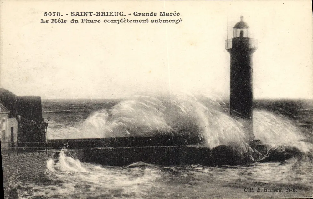 Saint-Brieuc — Hochwasser — Der Leuchtturm-Mole vollständig unter Wasser — E. Hamonte, St-B. - Vorderseite