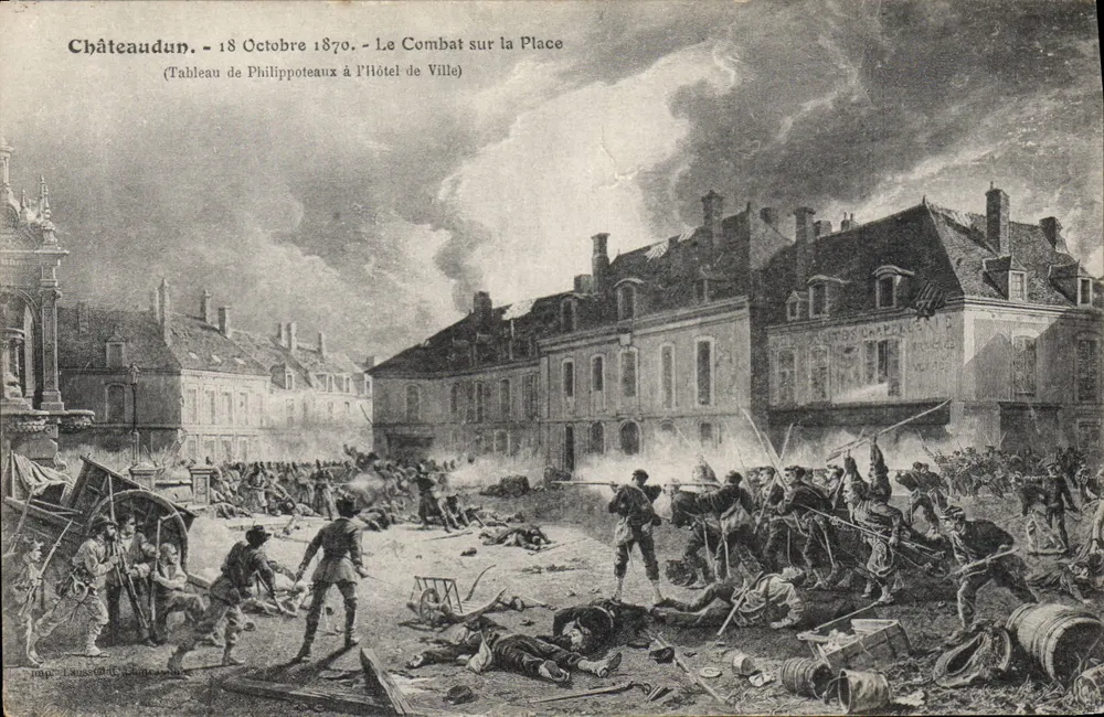Châteaudun — 18. Oktober 1870 — Der Kampf auf dem Platz (Gemälde von Philippoteaux im Rathaus) - Vorderseite