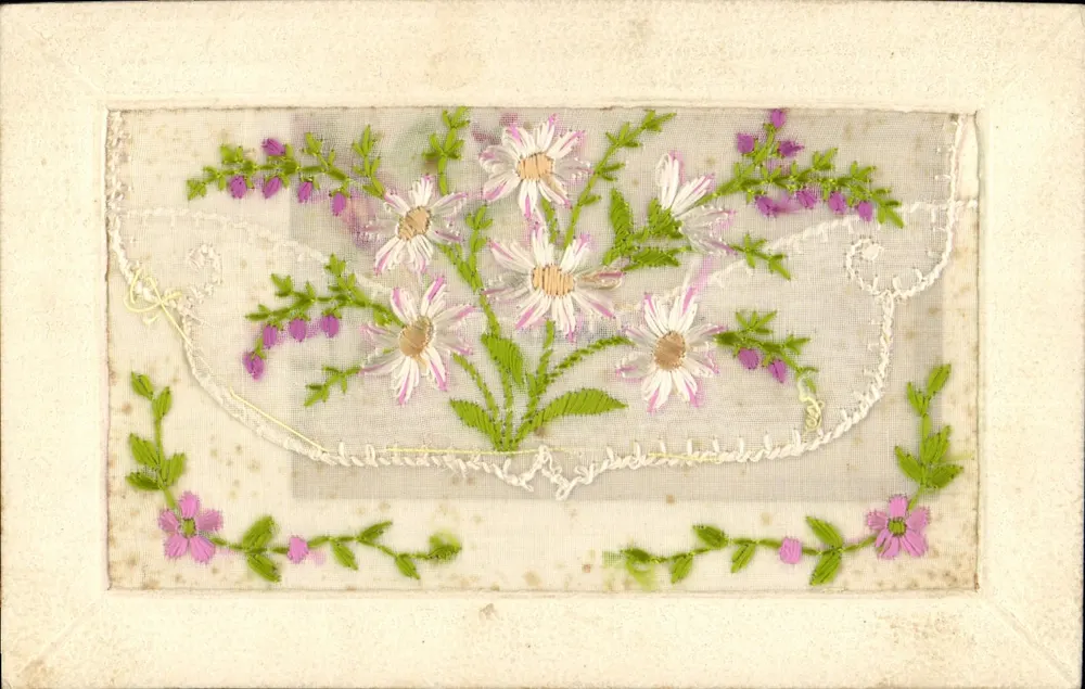 Flores bordadas — Paris, 30 de dezembro de 1913 — Carte postale manuscrite - Frente