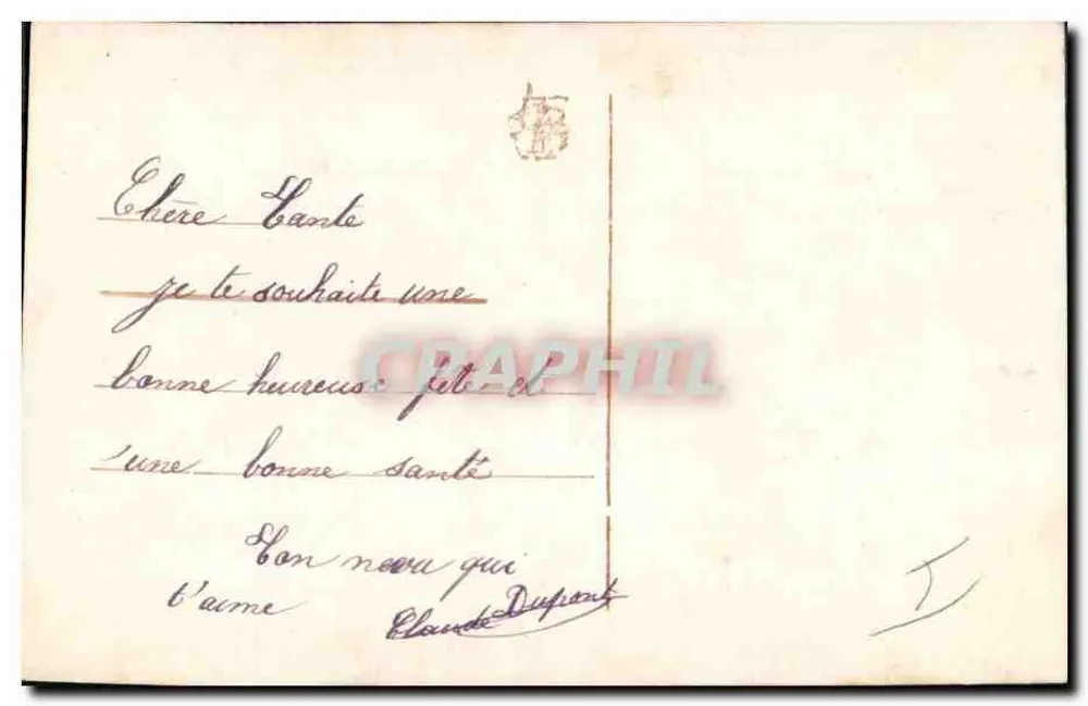 Bom Aniversário — pássaro e flores bordados — carta postal antiga - Verso