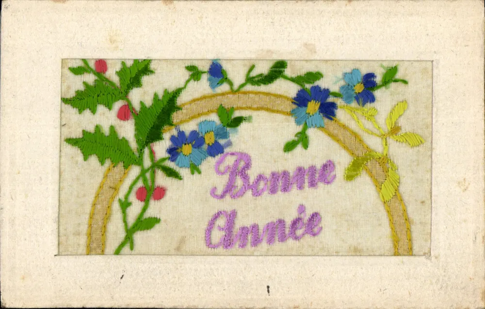Bom Ano — carta de boas-vindas bordada — Fabricada na França, Paris - Frente