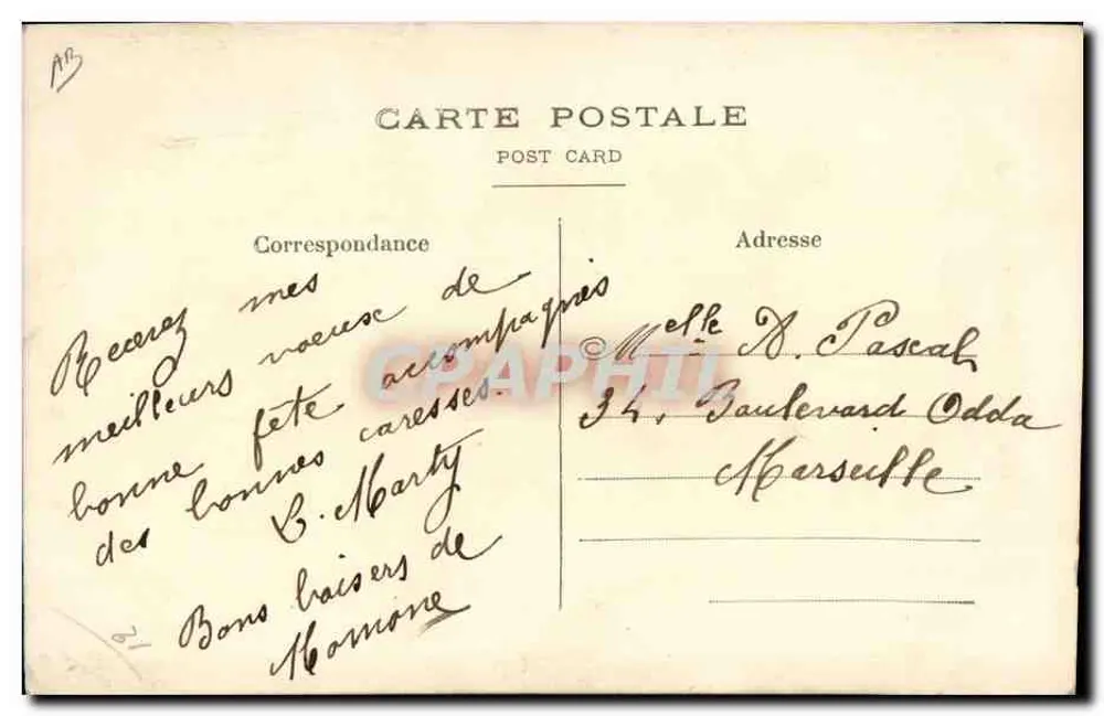 Flores bordadas — Boa Festa — Carta postal - Verso