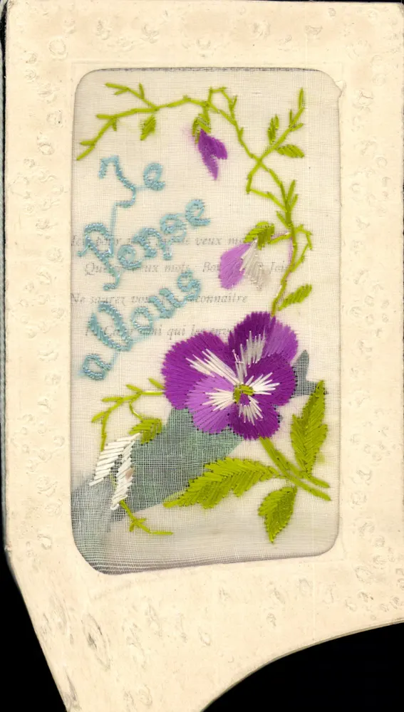 Fleur de pensée — carta postal bordada — editor desconhecido - Frente