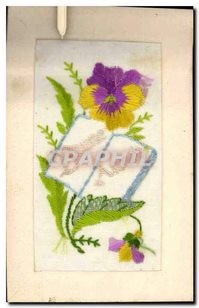 Flor de pensamento bordada — motivo floral em tecido — editor não identificado - Frente