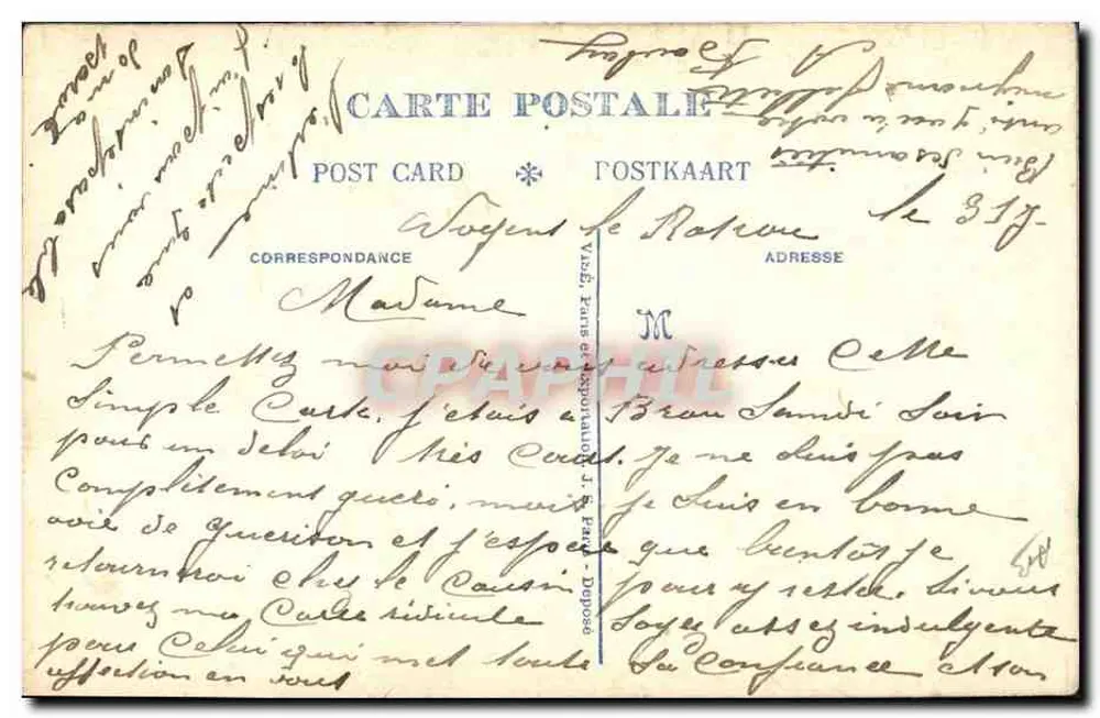 Cravo bordado — carta postal multilingue — editor J. FERRÉ, Paris - Verso