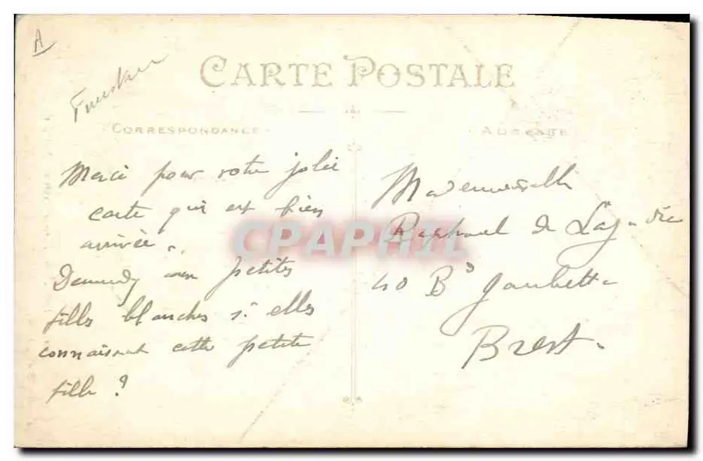 Bretanha — Menina de Quimper — Artaud e Nozais, Nantes - Verso