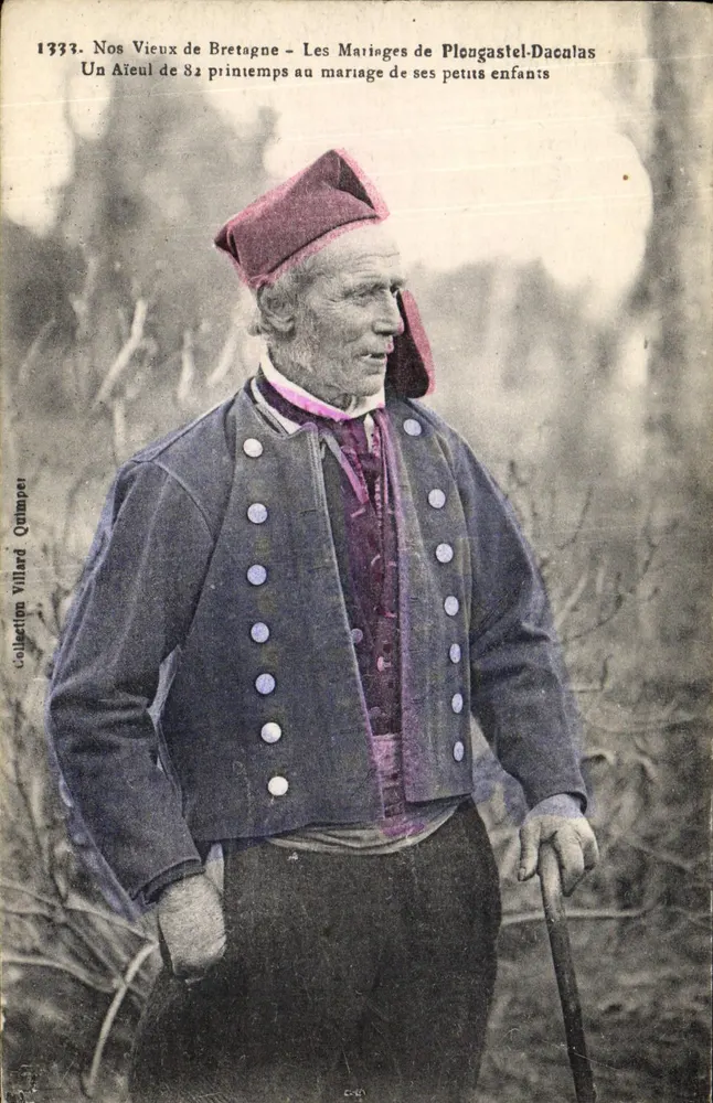 Ein 82-jähriger Urgroßvater bei der Hochzeit seiner Enkelkinder — Plougastel-Daculas — Sammlung Villard, Quimper - Vorderseite