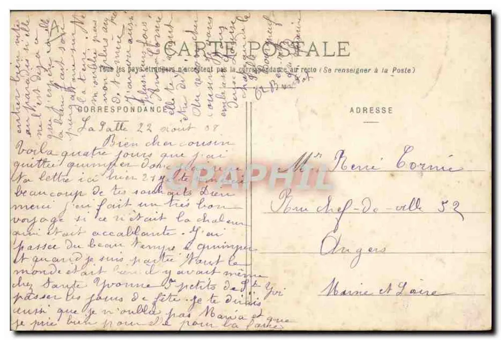 Quimper — Dança da Gavotte — Editor Anglaret, n° 352 - Verso