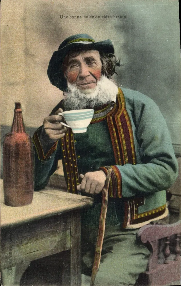 Um homem velho breton bebendo cidre — Uma boa dose de cidre breton — Coleção Vilmorin - Frente