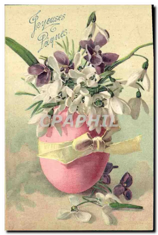 Flores em um ovo rosa — Feliz Páscoa — editor B, série 3225 - Frente