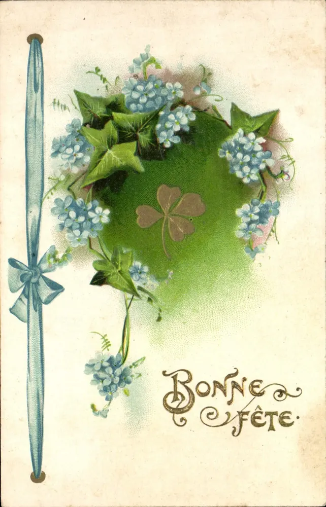 Bom Aniversário — flores e trevo — editor não visível - Frente