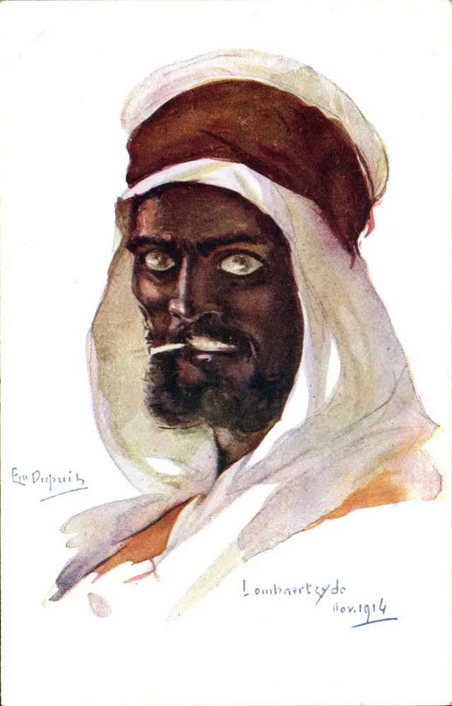 Porträt eines Mannes mit Turban — Lombardtyde, November 1914 — signiert É. Dupuis - Vorderseite