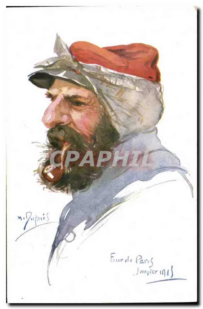 Soldat im Profil — Aquarellporträt — signiert M. Dupuis, Paris, Januar 1915 - Vorderseite