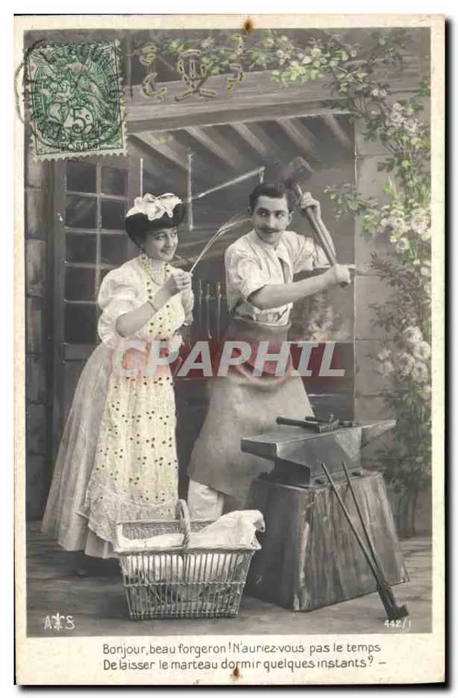 Ferraria — Ferreiro e mulher com o martelo — ATS, n° 4442/1 - Frente