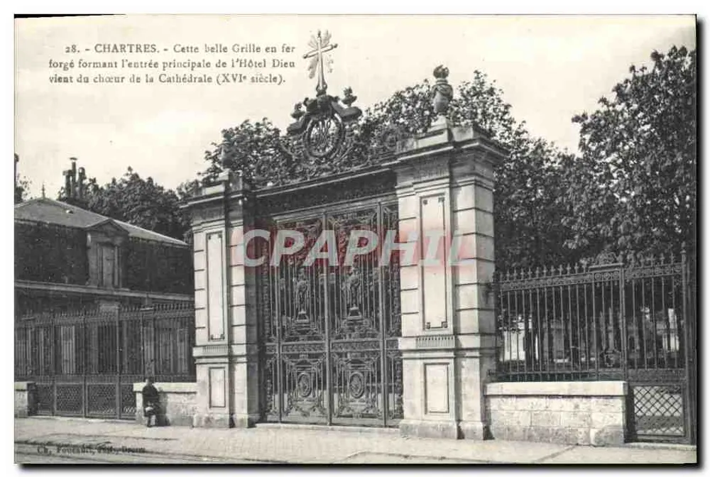 Chartres — Żelazna brama Hôtel Dieu (XVI wiek) — Ch. Foucault, Paryż - Awers