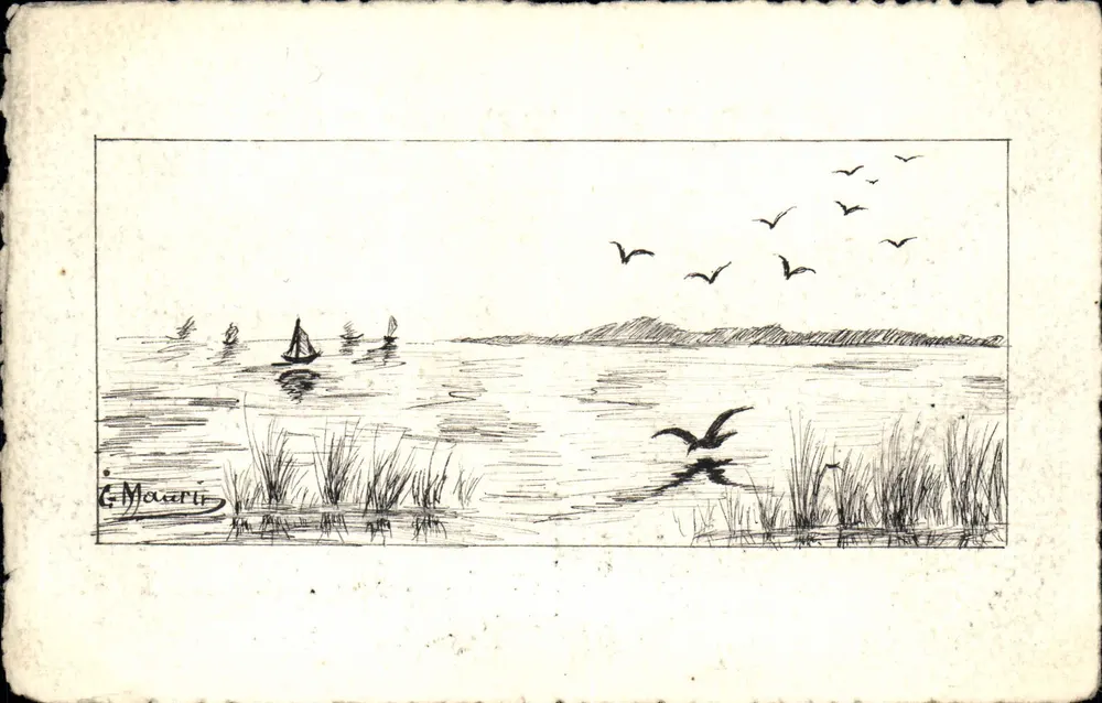 Ansicht eines Sees mit Segelschiffen — Zeichnung von G. Maurin — Verlag nicht sichtbar - Vorderseite