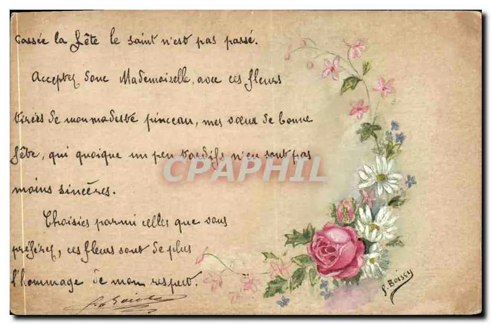 Blumen — Trauerkarte — J. Boissy - Vorderseite