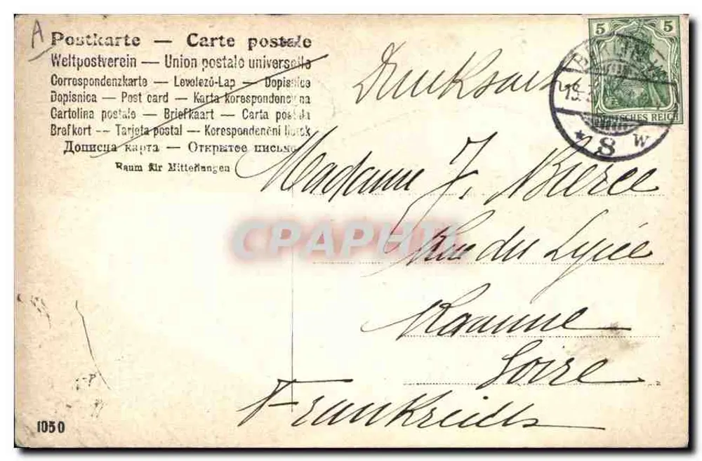 Karikatur eines Soldaten, der raucht — Signatur von R. Mayeaux — Verlag Universal Postal Union - Rückseite