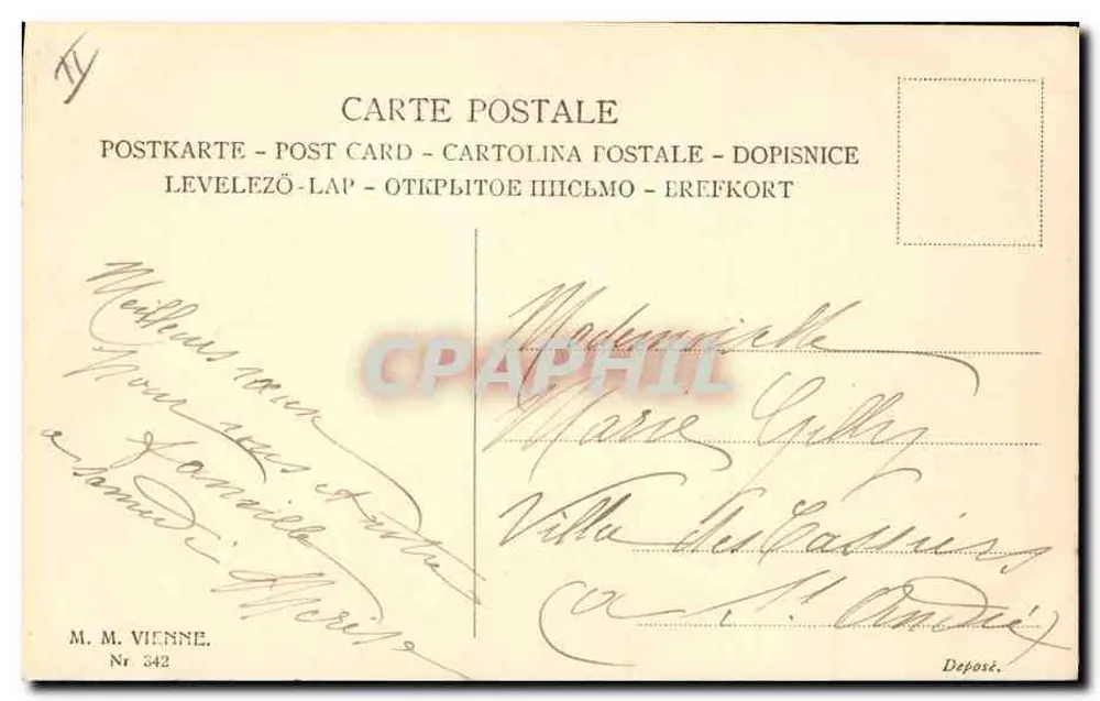 Frau und zwei junge Mädchen — Lebensszenen — Verlag M. M. VIENNE, n° 342 - Rückseite