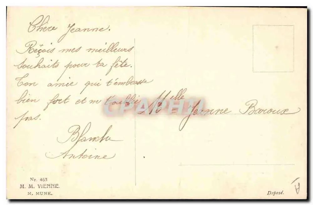 Junge Frau mit Blumen — Karte zum Gruß — M. M. VIENNE, M. MUNK, n° 463 - Rückseite
