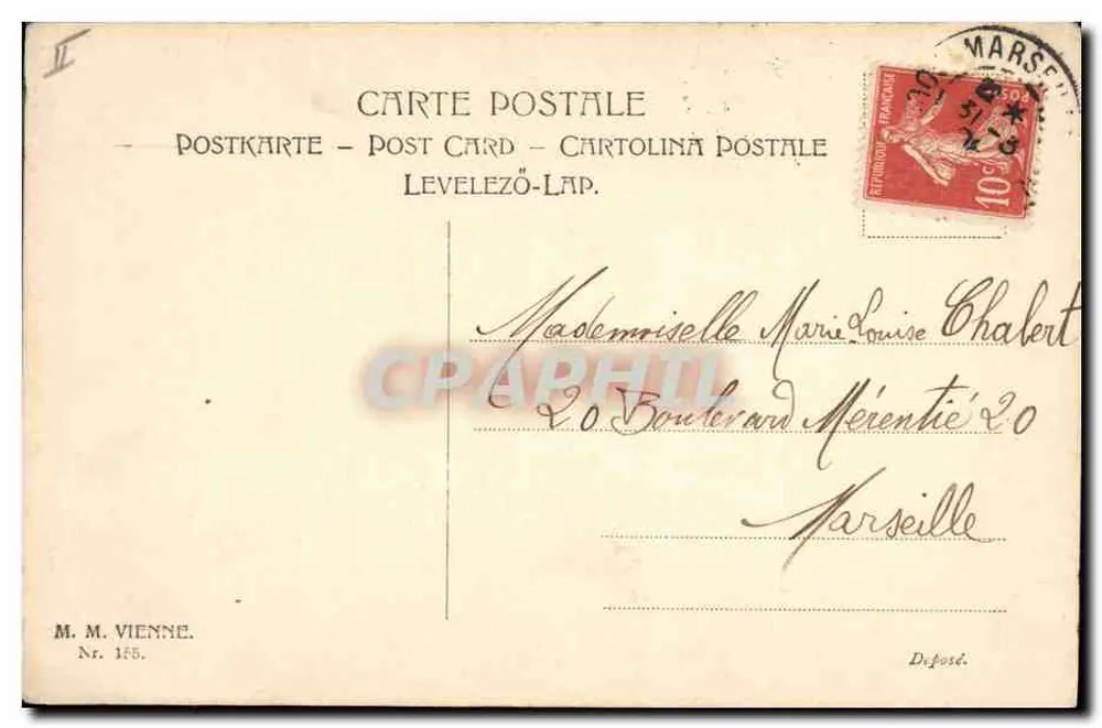 Mujer dormida con ángel custodio — edición M.M. Viena, n° 145 - Reverso