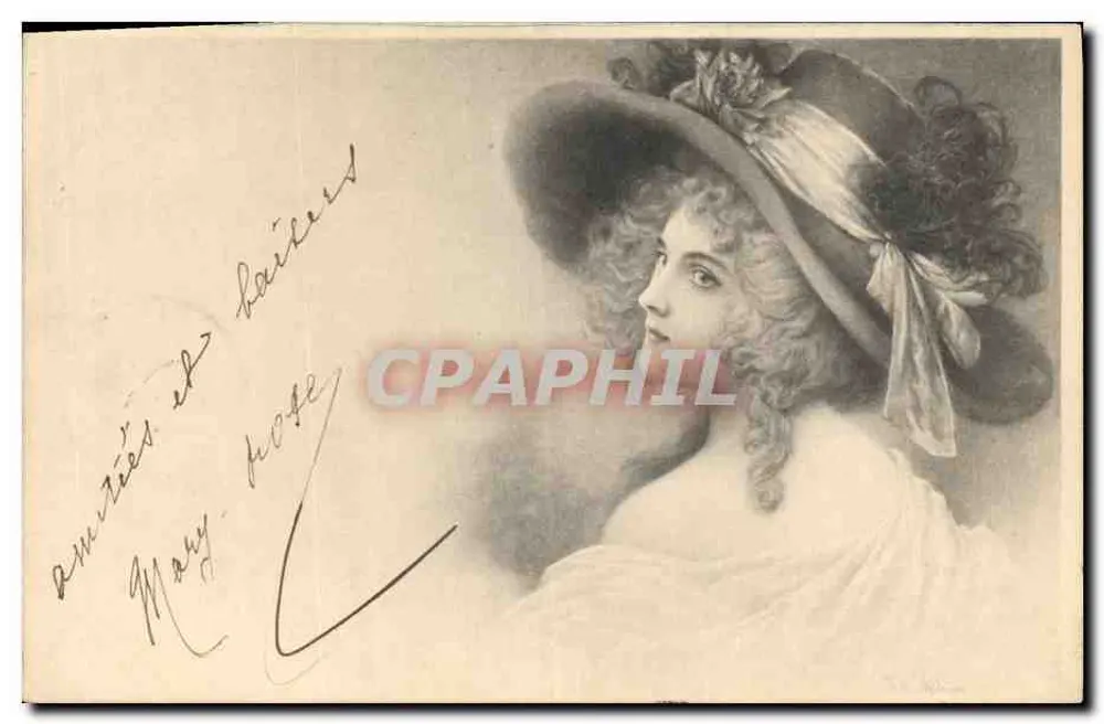 Frau mit Hut mit Federzier — Verleger M.M. VIENNE, Nr. 112 - Vorderseite