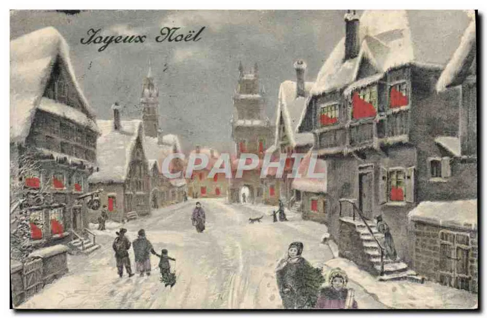 Besneeuwd dorp — Vrolijk kerstfeest — uitgever niet zichtbaar - Voorkant