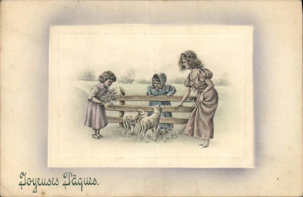 Femmes et enfants avec moutons — scène pastorale — éditeur V. K., VIENNE, n° 4043 - Vorderseite