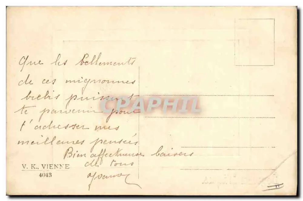 Femmes et enfants avec moutons — scène pastorale — éditeur V. K., VIENNE, n° 4043 - Rückseite