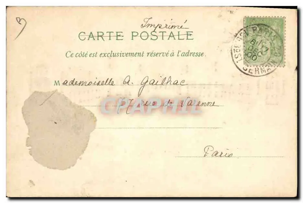 Esplanade des Invalides — Weltausstellung 1900 — Bréveté a. g. d. g. - Rückseite