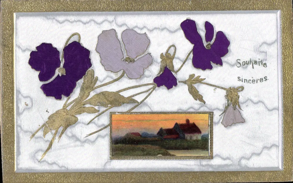 Violets und Landschaft — Aufrichtige Wünsche — Multisprachige Karteikarte - Vorderseite
