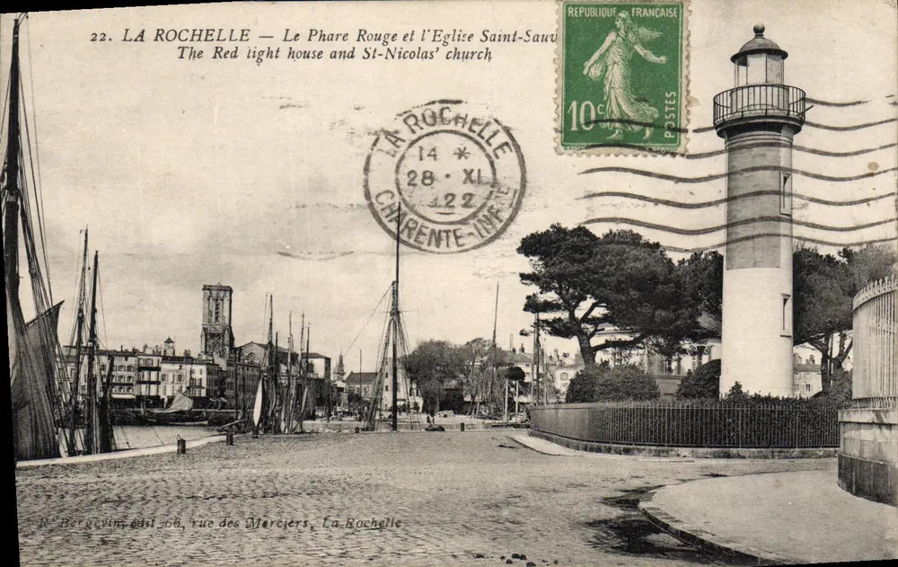 La Rochelle — Le Phare Rouge et l'Église Saint-Sauveur — R. Berguim, édit. 22 - Vorderseite