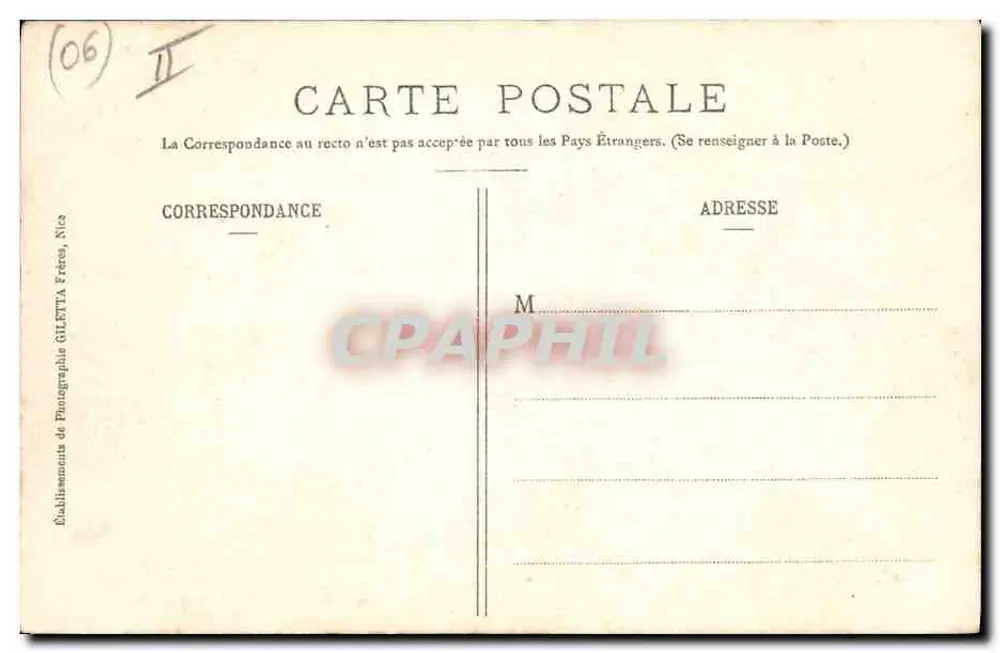 Antibes - O Sémaphore - N.-D. de Bon-Port — Edição Giletta, Nice, n° 626 - Verso