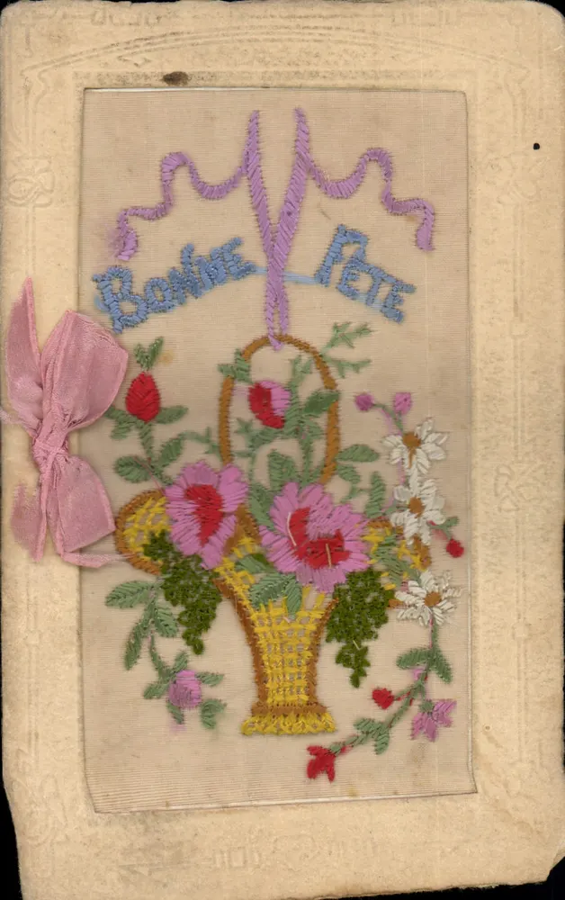 Mazzo di fiori — Buon compleanno — cartolina decorata a punto croce - Recto