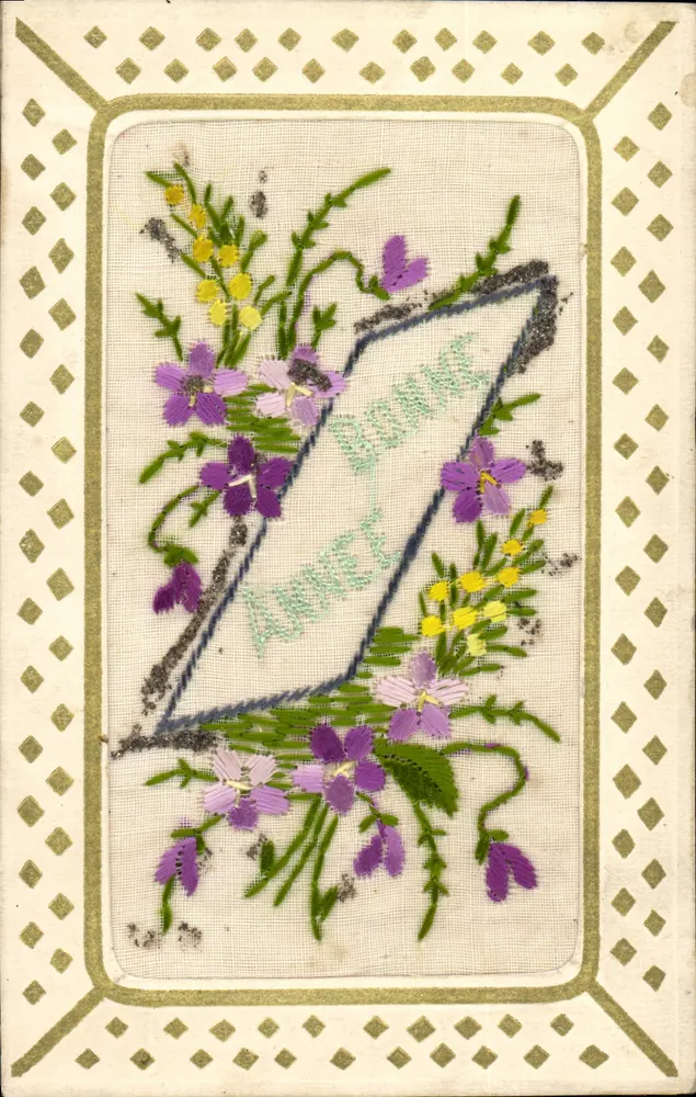 Fiori e libro ricamato — Anne Bonne — editore sconosciuto - Recto