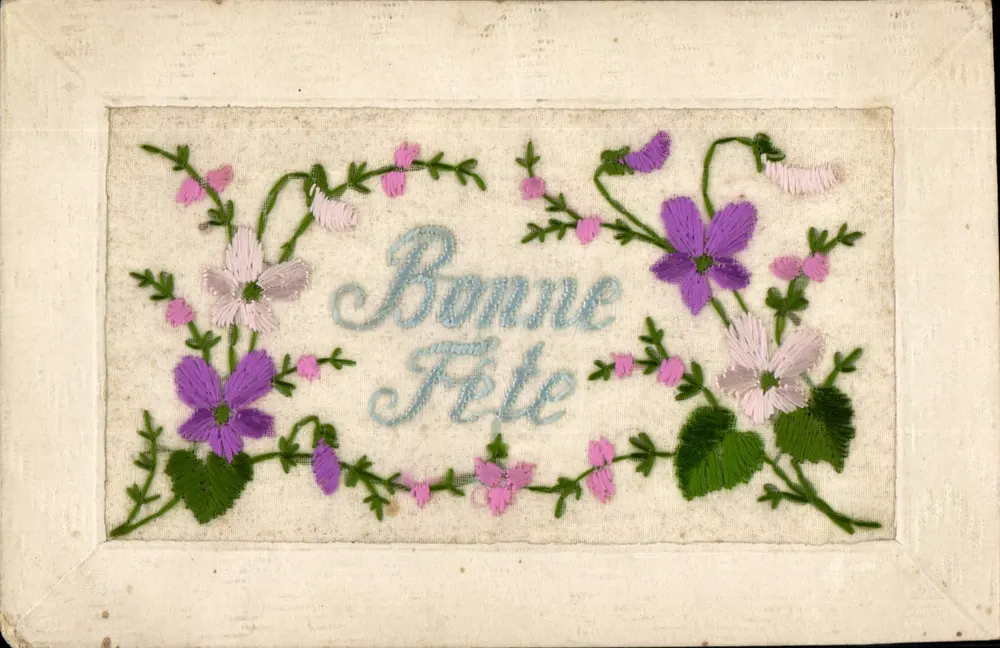Carta de vœux bordada — Boa Festa — Parthourville, 23 de agosto de 1919 - Frente