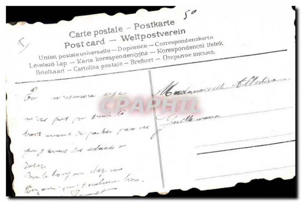 Pombo em bordado — Lembrança e Amizade — Carta postal multilingue - Verso