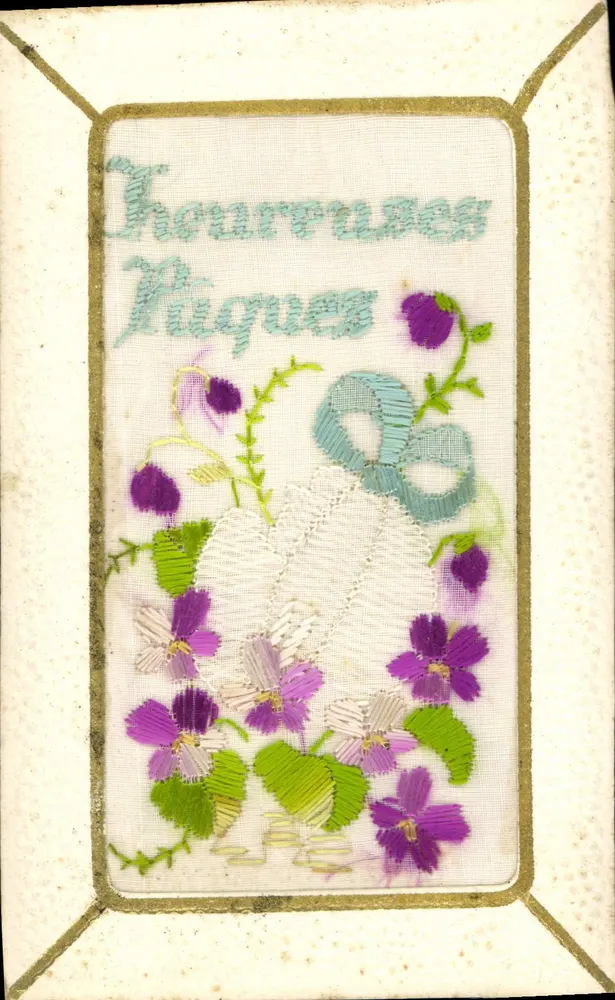 Flores e laço — Carte postale brodée - Frente