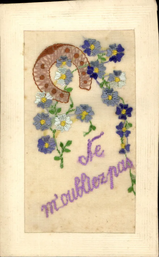 Cavilha e flores — cartão postal bordado — editor desconhecido - Frente
