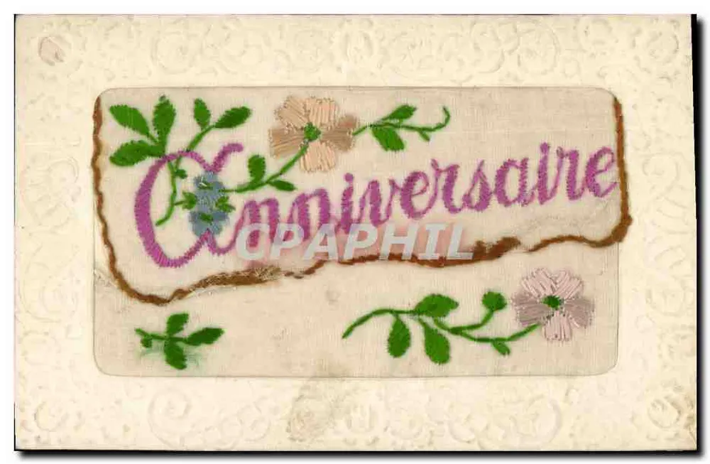 Aniversário — cartão postal com bordado — editor não visível - Frente