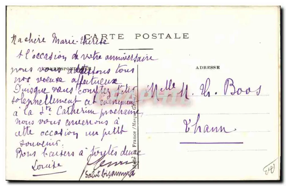 Aniversário — buquê de flores bordadas — carta postal - Verso