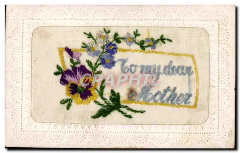 Flores bordadas — À minha querida mãe — Cartolina Postale - Frente