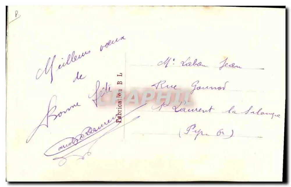 Fiori ricamati — Buon compleanno — Fabbricazione B.L. Rue Gournos, La Salange - Verso